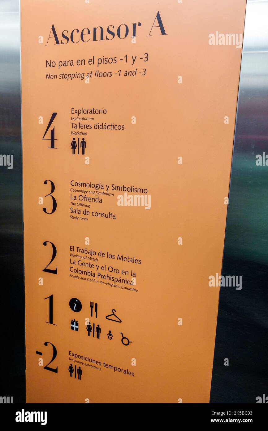 Elevator bilingual english spanish sign floor information gallery