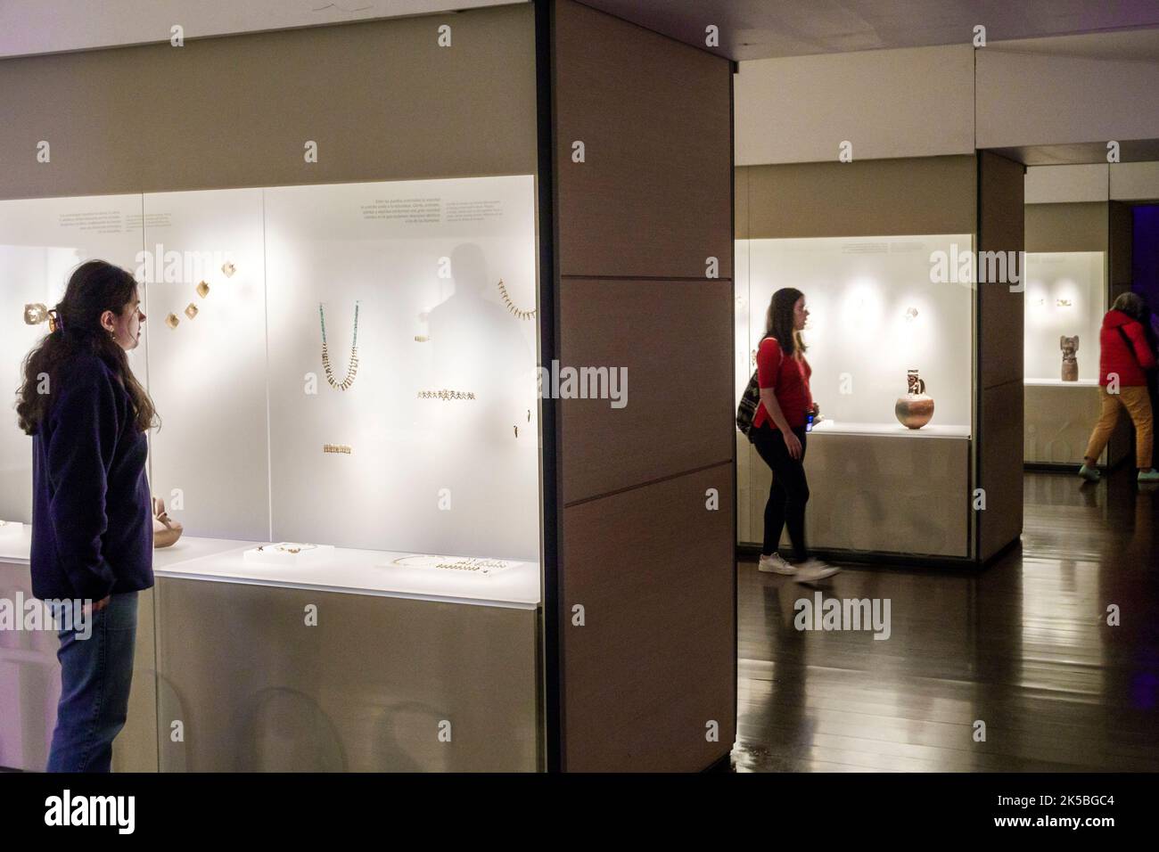 Bogota Colombia,Santa Fe Museo del Oro interior inside,Gold Museum gallery exhibit secure display cases pre-Columbian Indigenous cultures gold sacred Stock Photo
