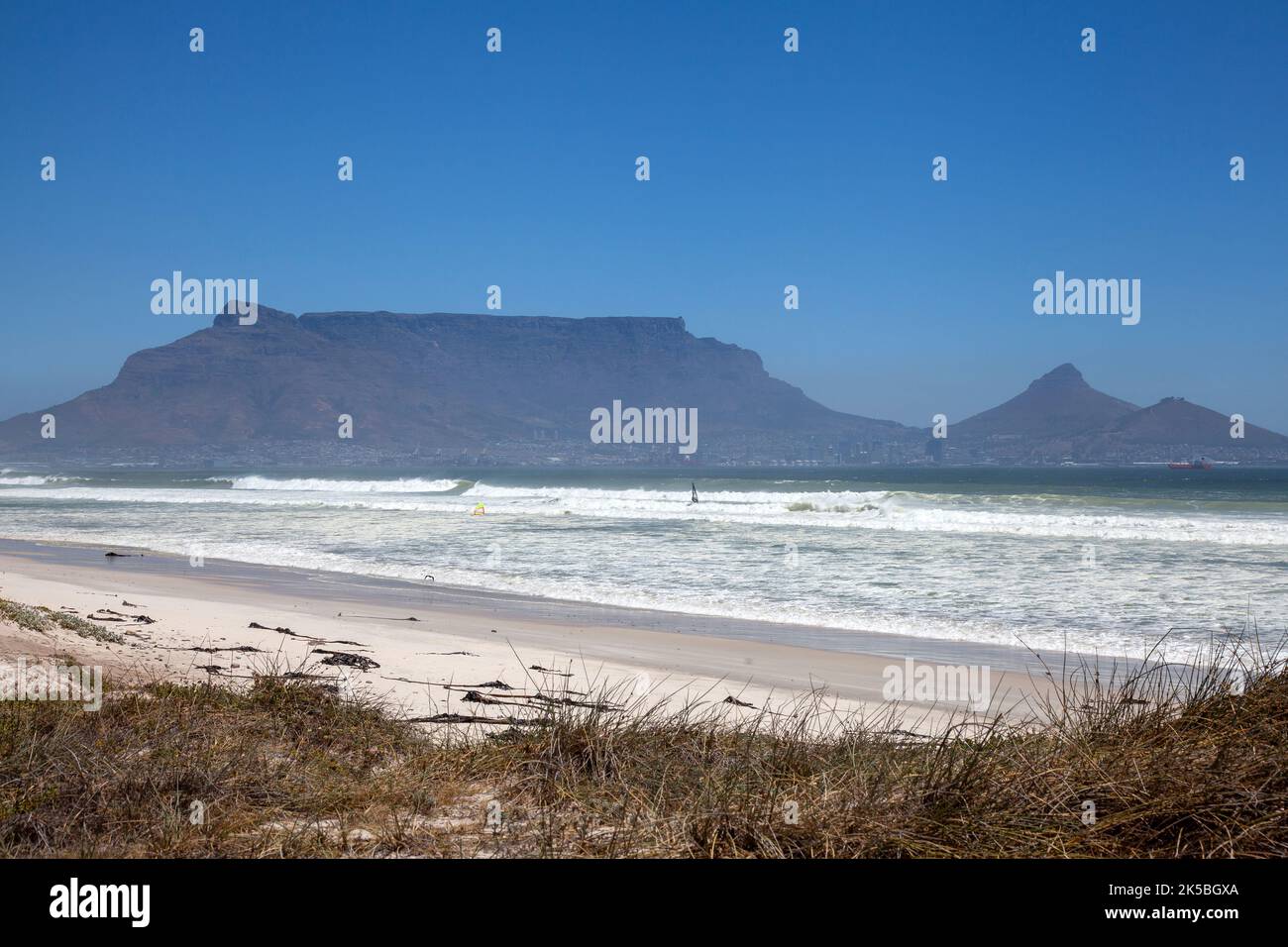 Views of Table Mountain from Bloubergstrand in Cape Town, South Africa Stock Photo