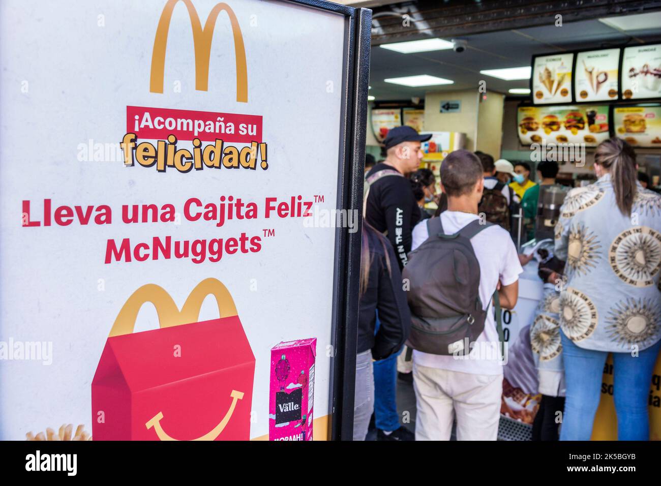 Bogota Colombia,Santa Fe,Carrera 7 Avenida Jimenez McDonald's Happy Meal McNuggets Spanish language,fast food restaurant restaurants dine dining eatin Stock Photo