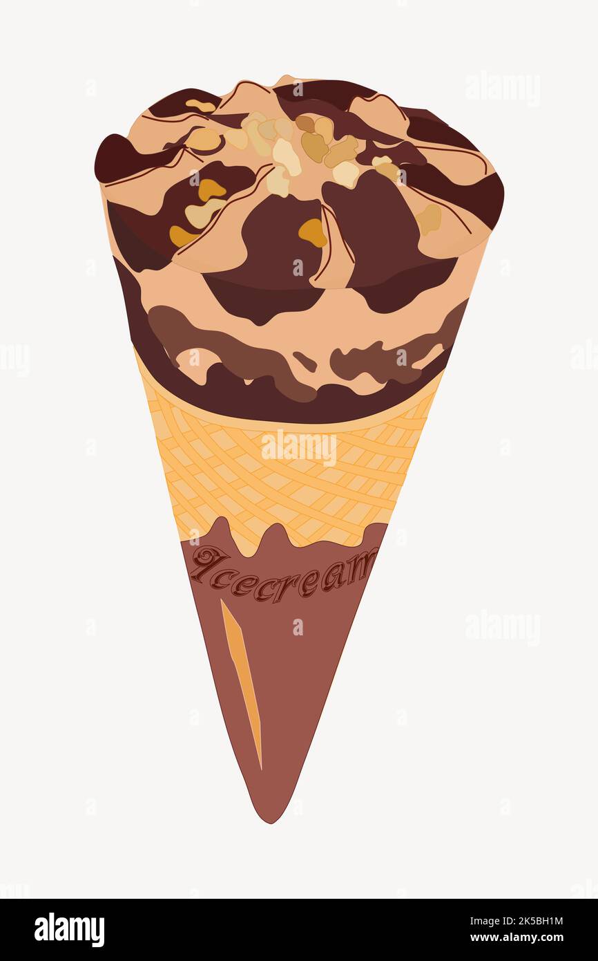 Chocolate ice-cream cone clipart, illustration vector Stock Vector