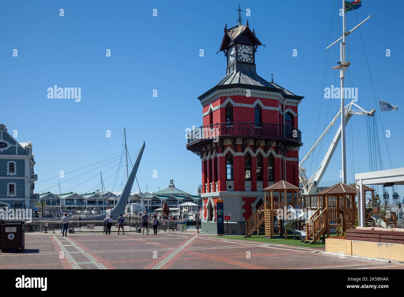 Redbrick Victorian Clockhouse Landamrk at V&A Waterfront - Cape Town, South Africa Stock Photo