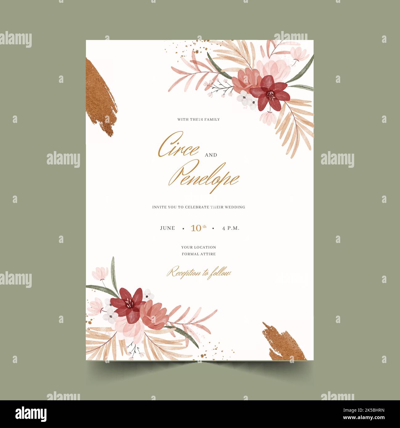 watercolor boho wedding invitation vector design illustration Stock Vector