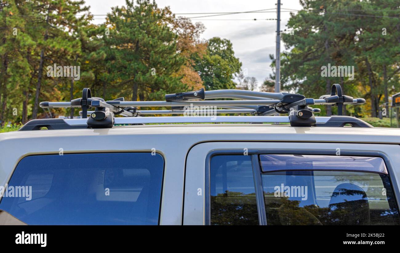Dual Bicycle Carrier Bike Rack at Suv Roof With Locks Stock Photo Alamy