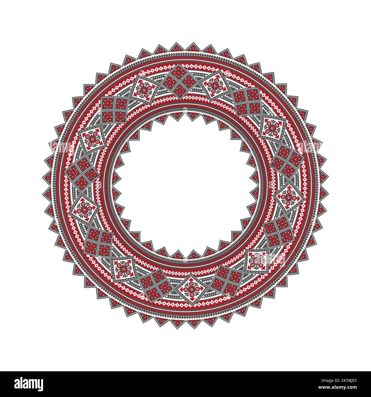 Round frame with ethnic geometric pattern on a white background. Stock Vector