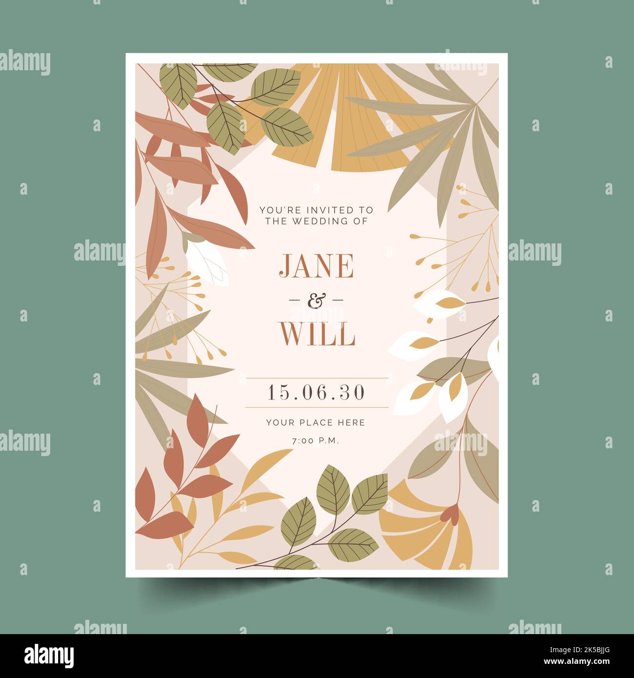 hand drawn boho wedding invitation vector design illustration Stock Vector
