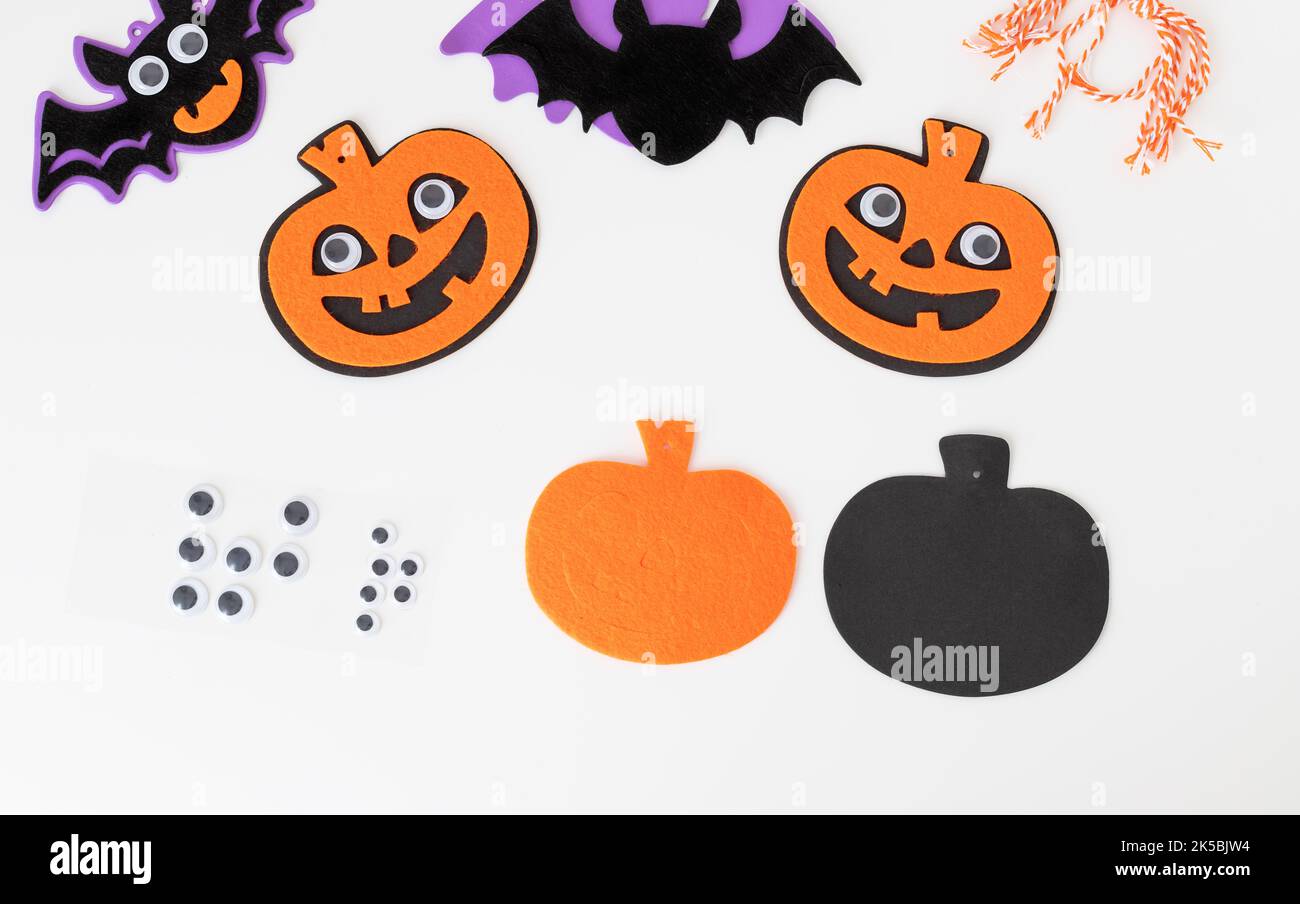 set for creating felt monsters decorations on white background Stock