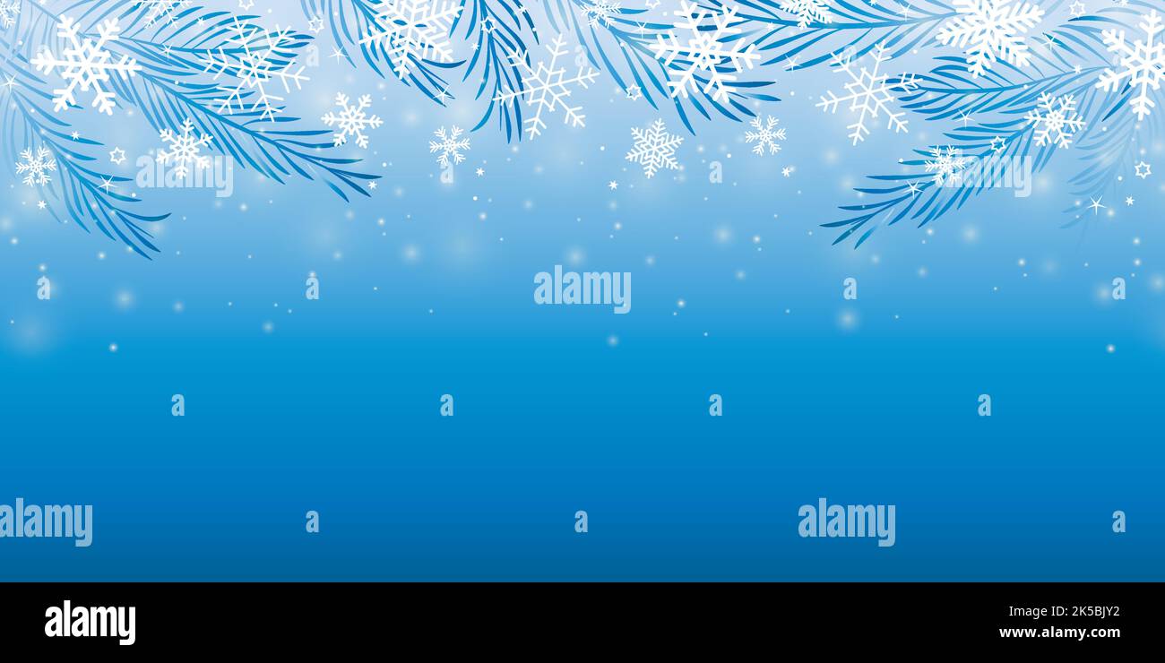 christmas winter background landscape fir branches border with snowfall ...