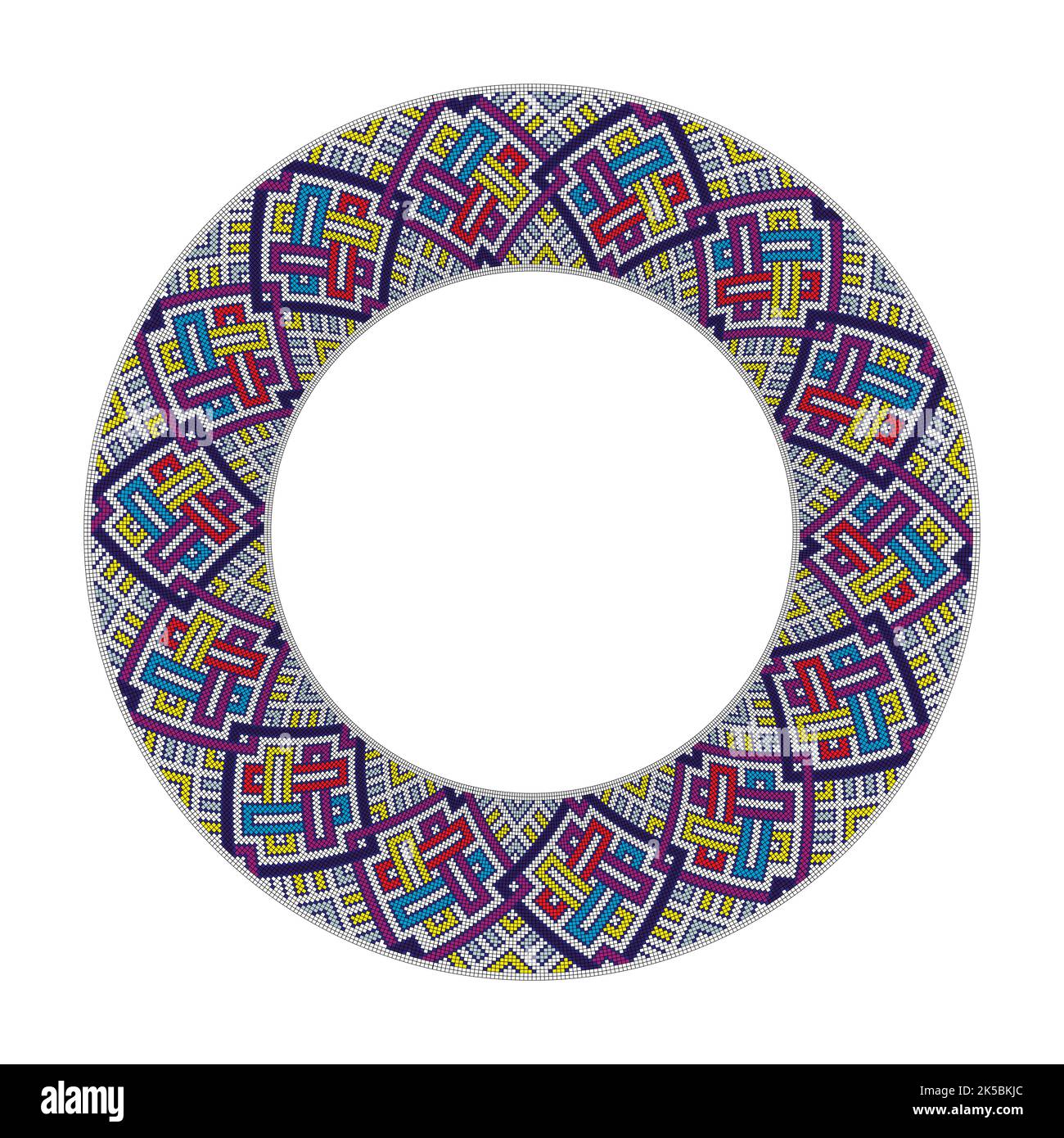 Round frame with multicolored geometric pattern on a white background. Stock Vector
