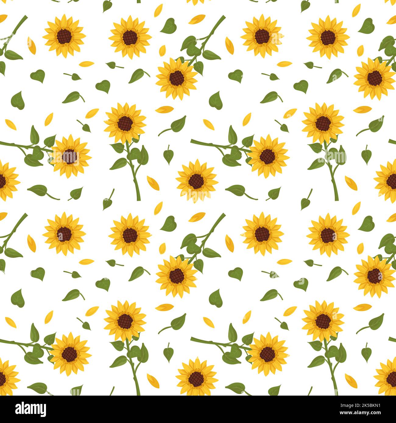 Seamless pattern with yellow sunflowers on white background. Print with ...