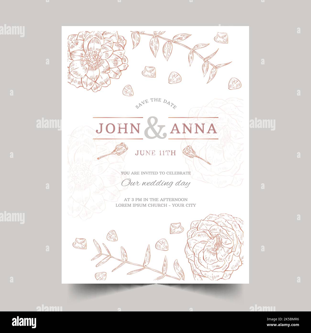 hand drawn floral wedding invitation template vector design ...