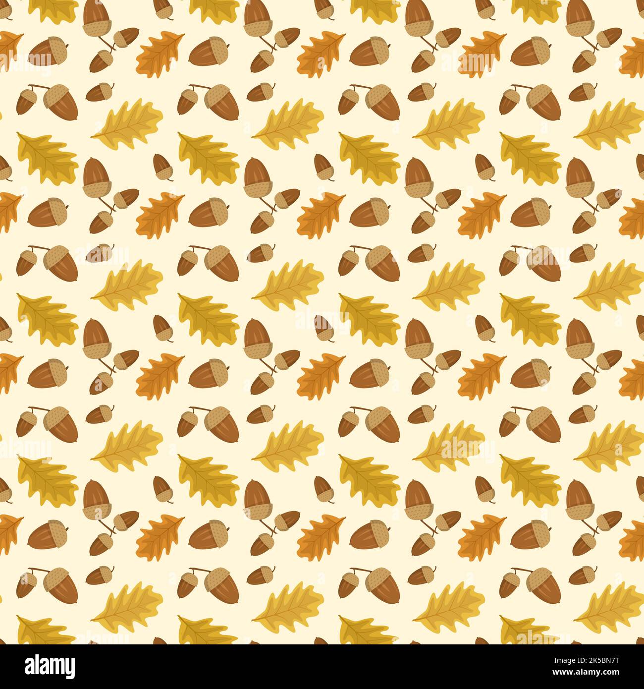 Seamless autumn pattern with acorn and leaves on yellow background ...
