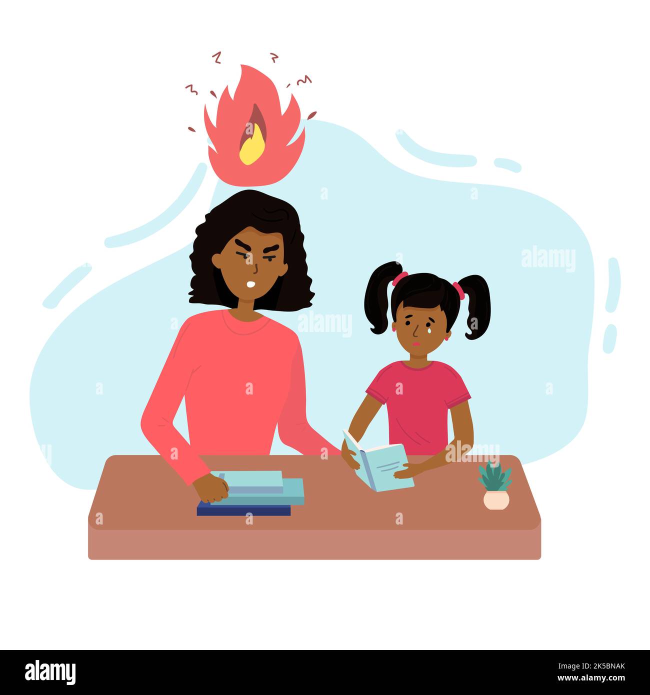 Education concept afro american female teacher feeling angry to naughty schoolboy while standing. vector flat screaming at a child Stock Vector