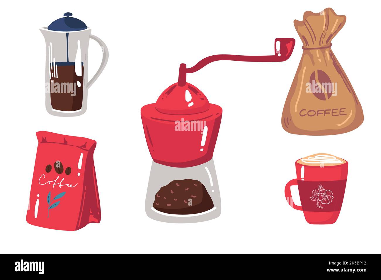 Big set of icons in flat style. Stylish coffee set of icons. Coffee