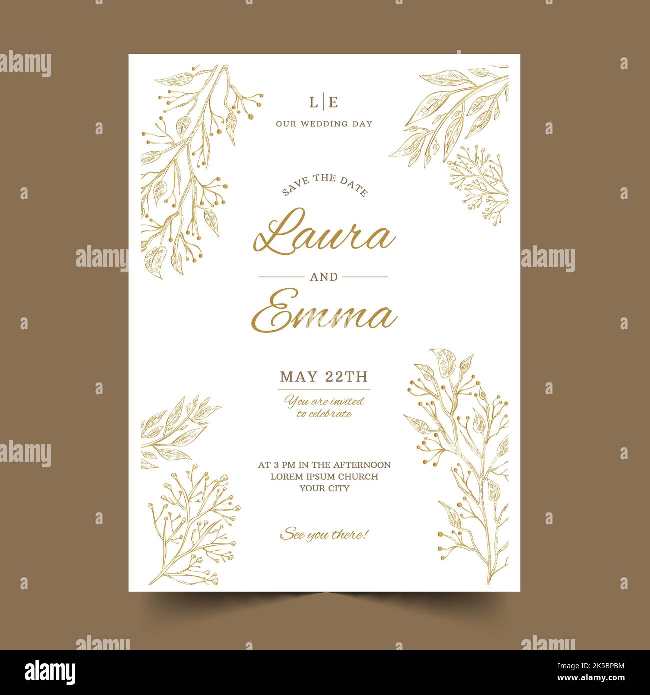 hand drawn floral wedding invitation template vector design illustration Stock Vector