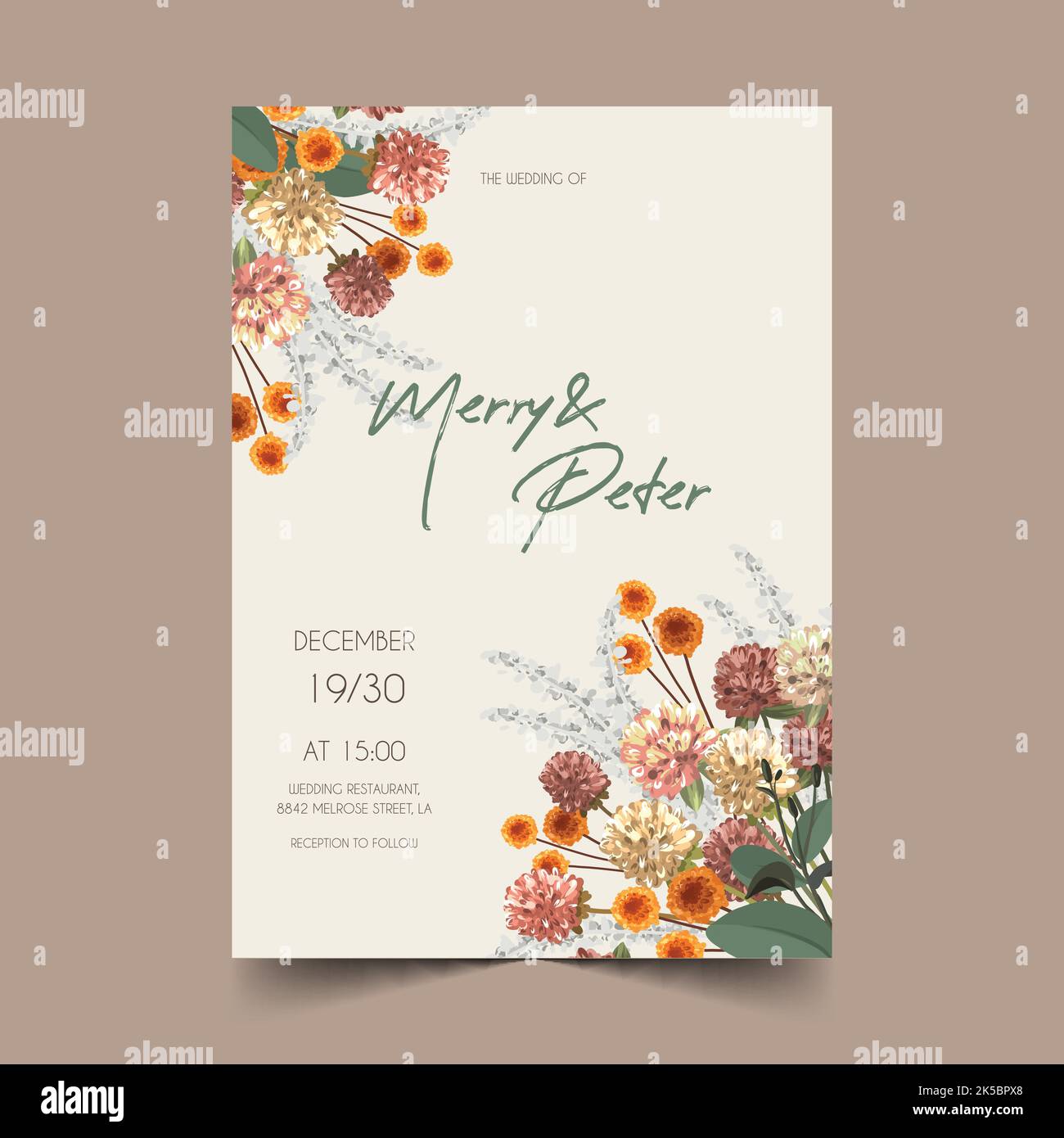 hand drawn boho wedding invitation vector design illustration Stock Vector