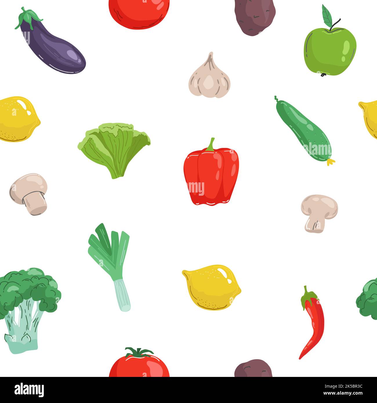 Seamless background with pictures of fruits and vegetables Stock Vector ...