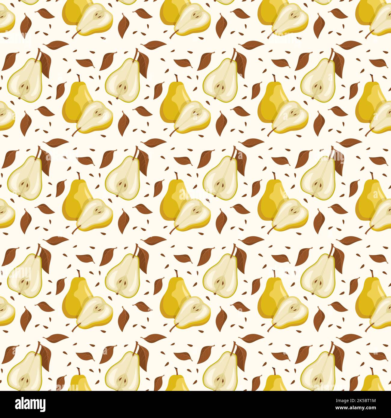 Seamless pattern with yellow pear in monochrome brown colours. Print of ...
