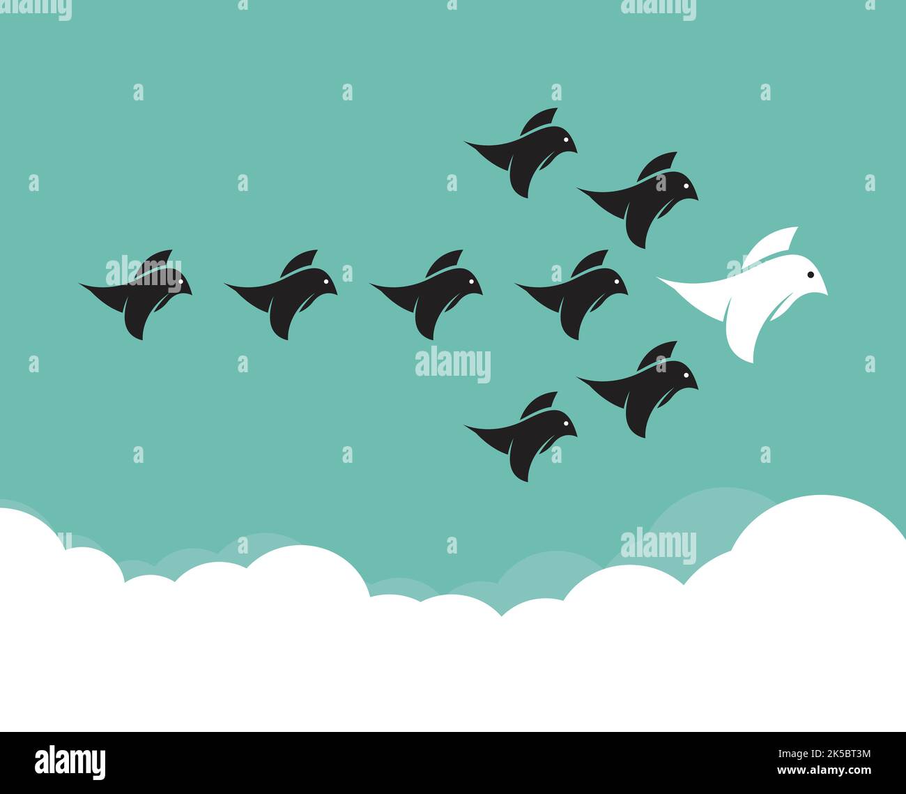 Flock of birds flying in the sky, Leadership concept. Easy editable layered vector illustration. Wild Animals. Stock Vector