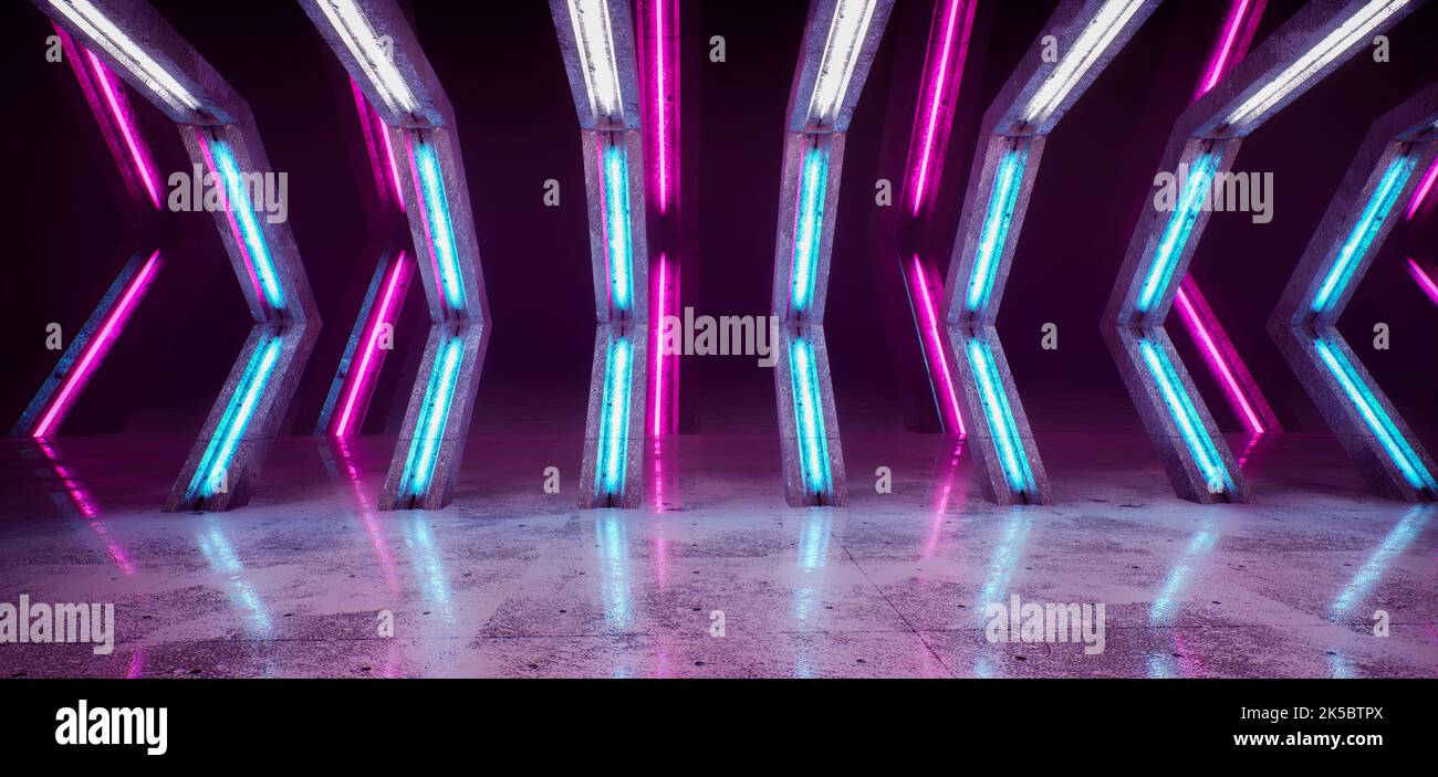 Futuristic Sci-Fi Abstract Blue And Purple Neon Light Shapes. 3d ...