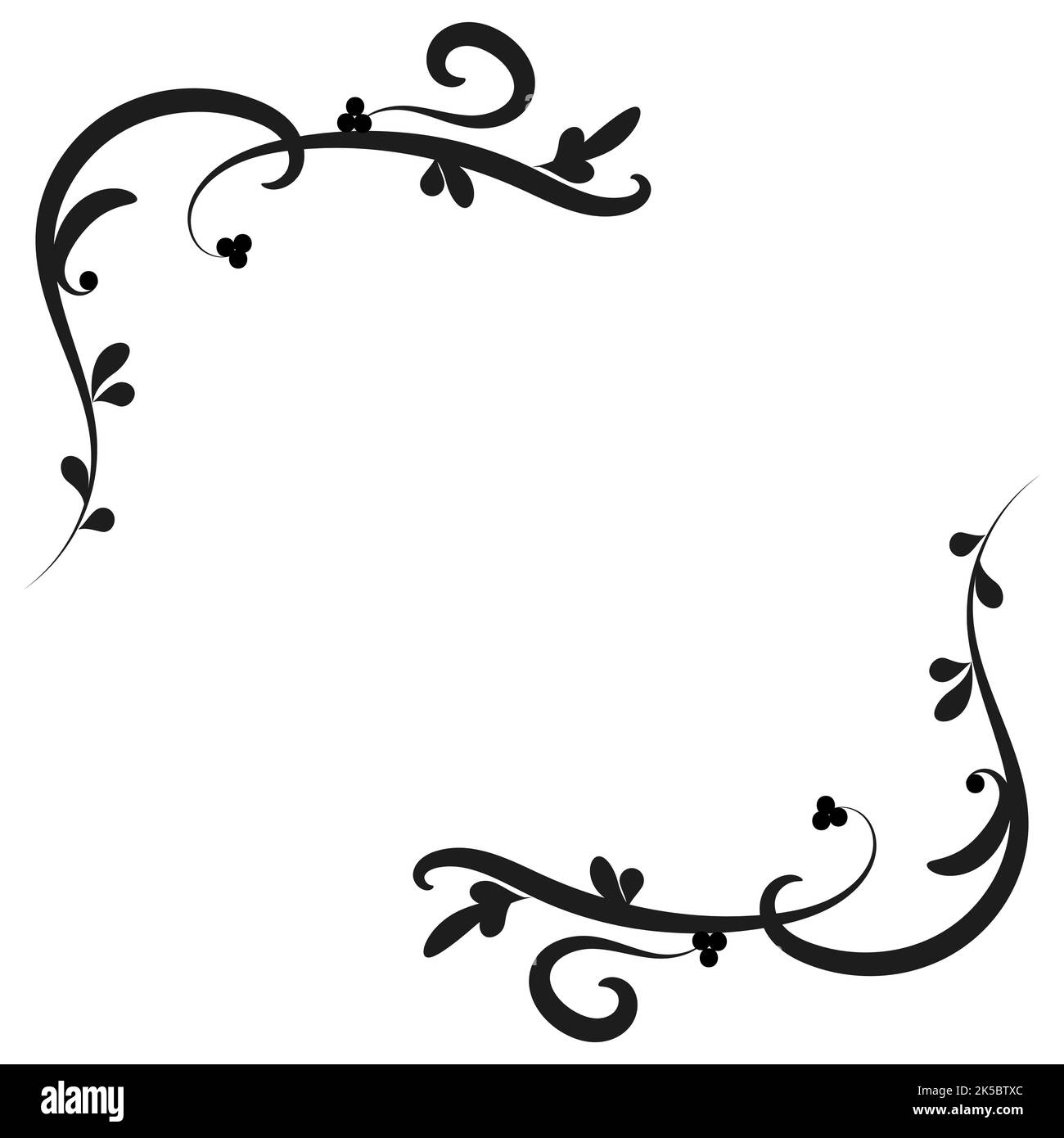 Corner floral ornament. Black corner floral pattern for stencil. Element design. Black and white. Vector illustration. Stock Vector