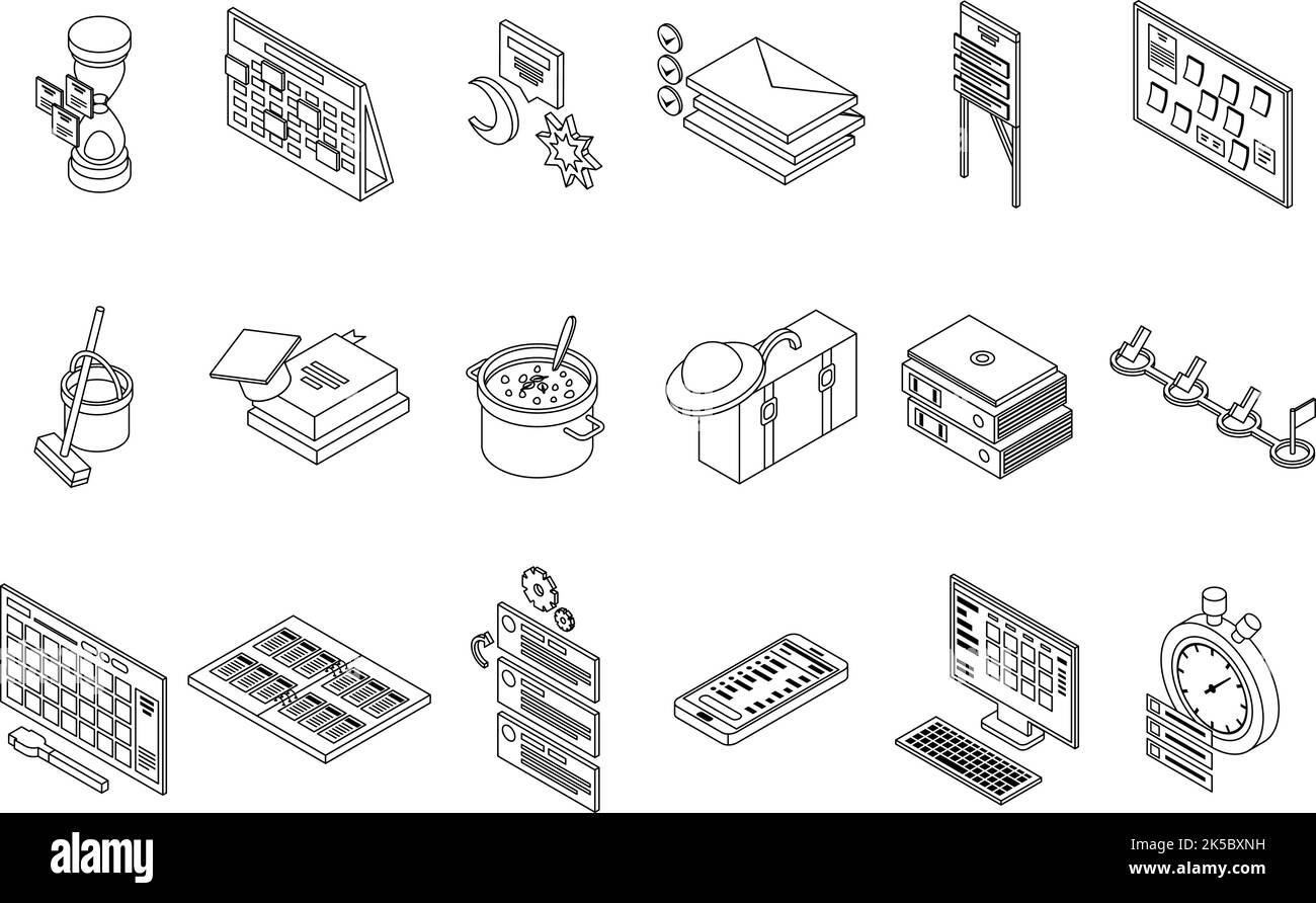 Task schedule icons set. Isometric set of task schedule vector icons ...