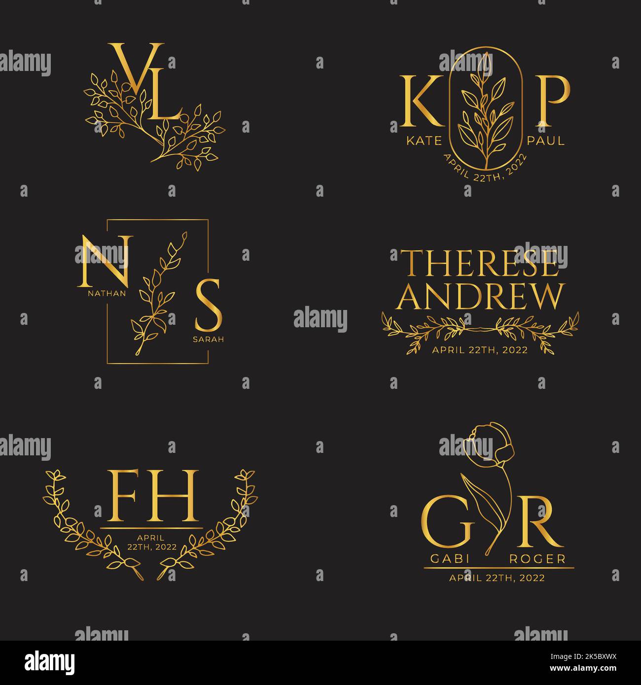 hand drawn wedding linear flat wedding monograms collection vector design illustration Stock Vector