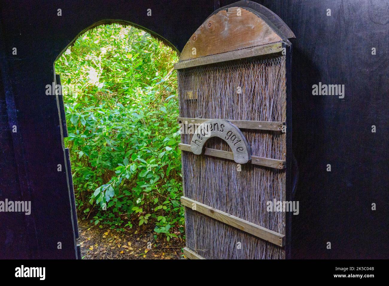 Heaven's Gate garden hut, Furzey Gardens, Minstead, New Forest, Hampshire, UK in autumn Stock Photo