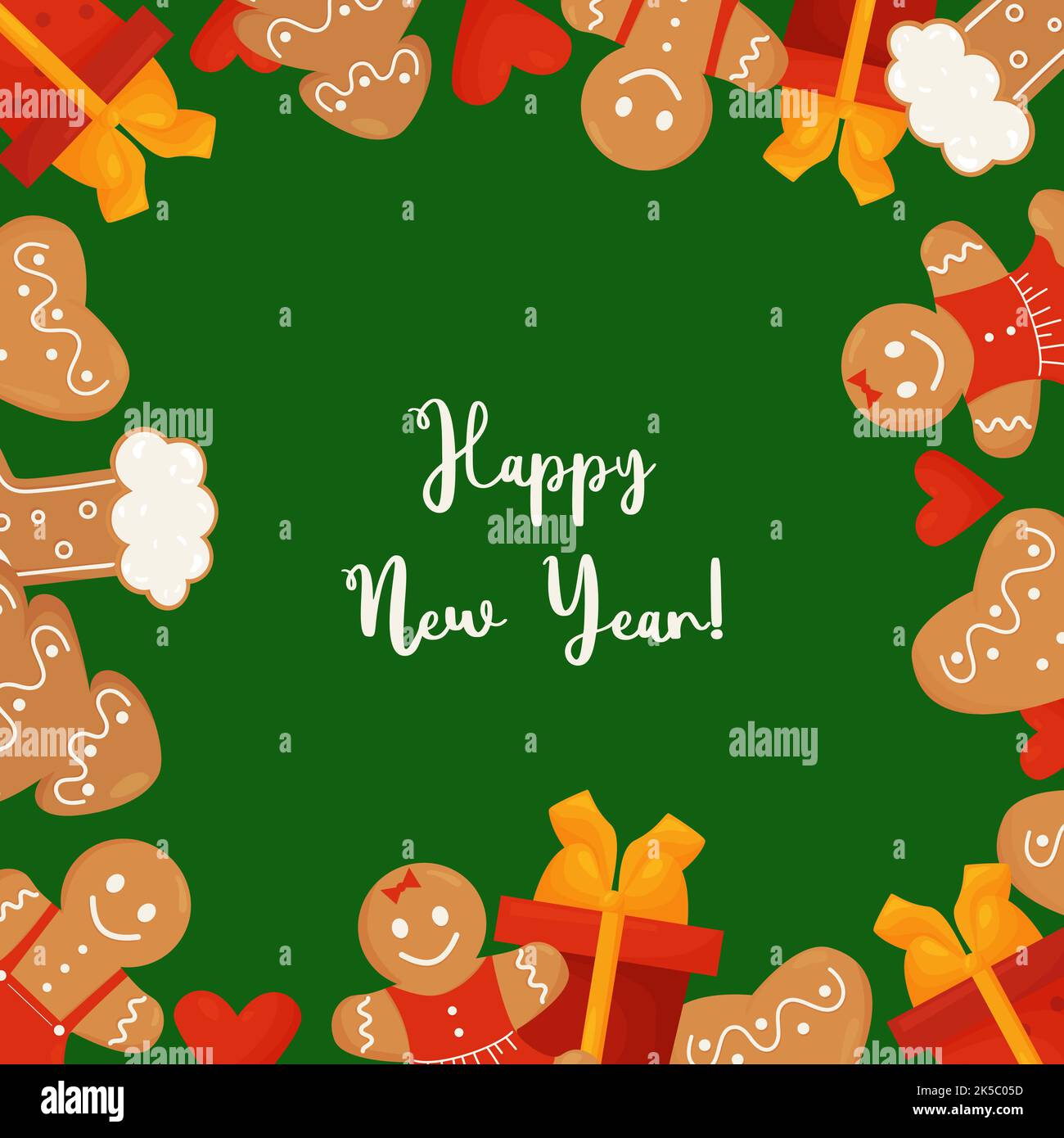 Card with cute Christmas gingerbread, gifts and gingerbread man and ...