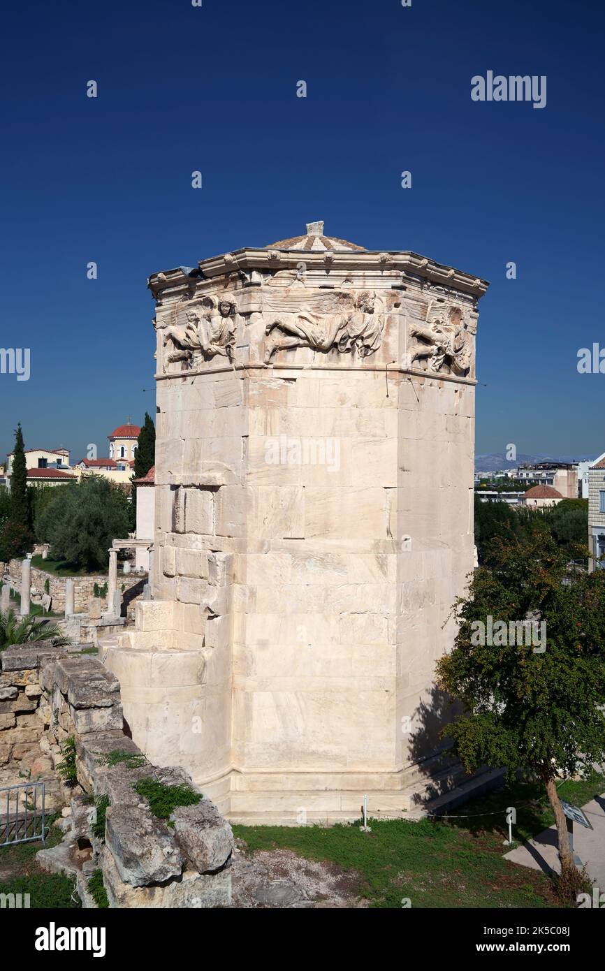 Tower of the Winds in Roman Market in Athens, Greece Stock Photo