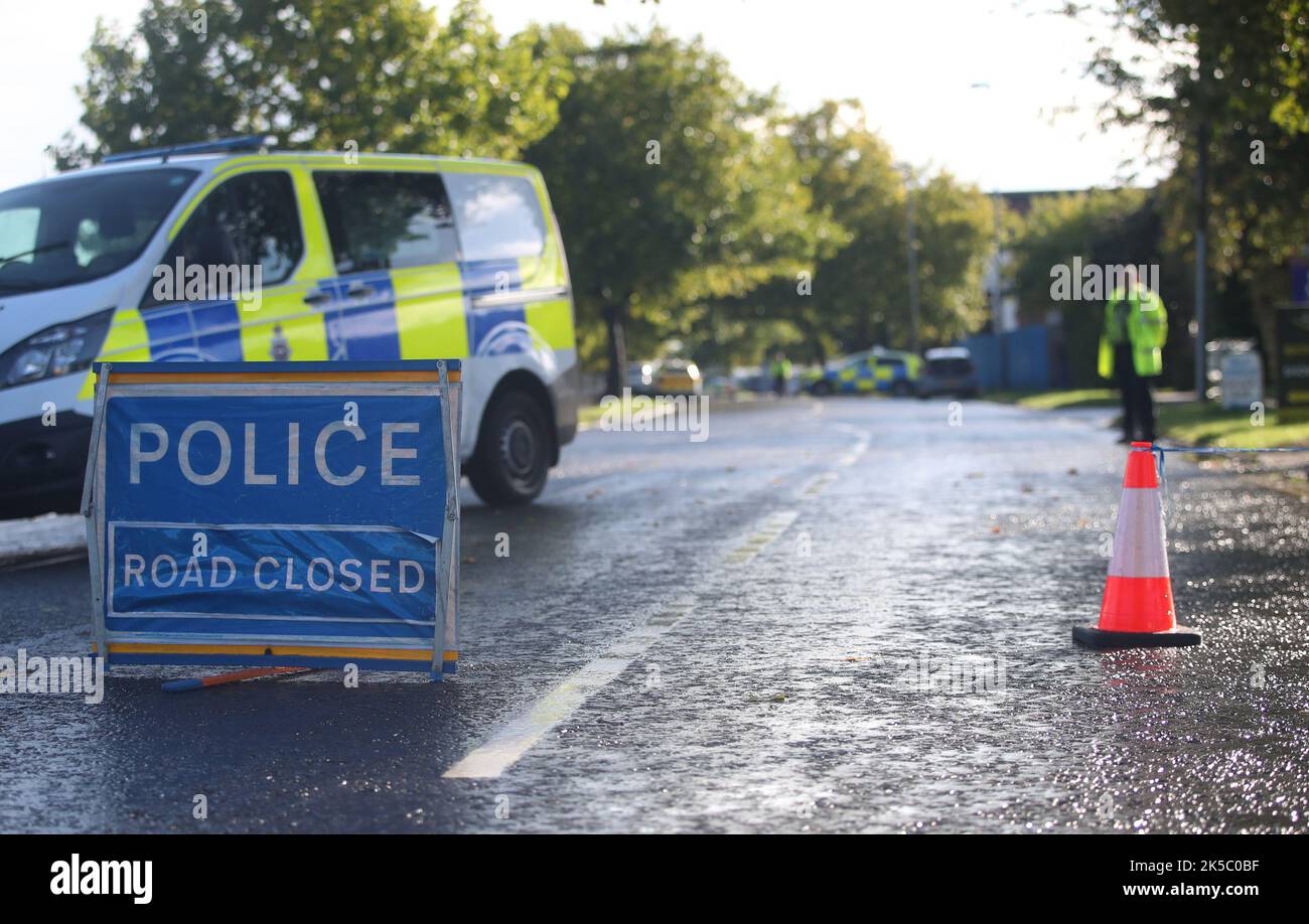 Police near Ascot Drive police station in Derby where a man was taken