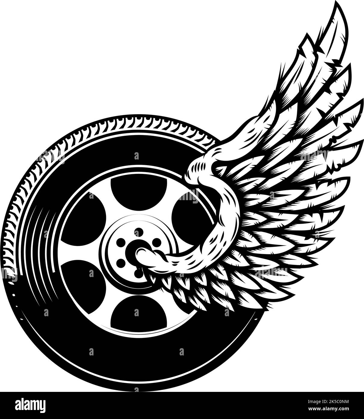 Winged wheel in monochrome style. Design element for logo, label, sign