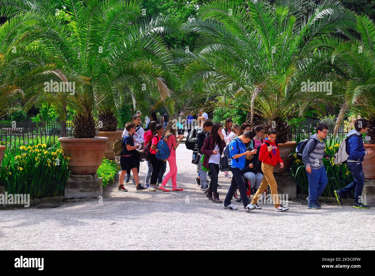 The University of Padua Botanical Garden. The Botanical Garden of the University of Padua was established in 1545 for the cultivation of medicinal plants. Schoolchildren visiting the botanical garden. Stock Photo