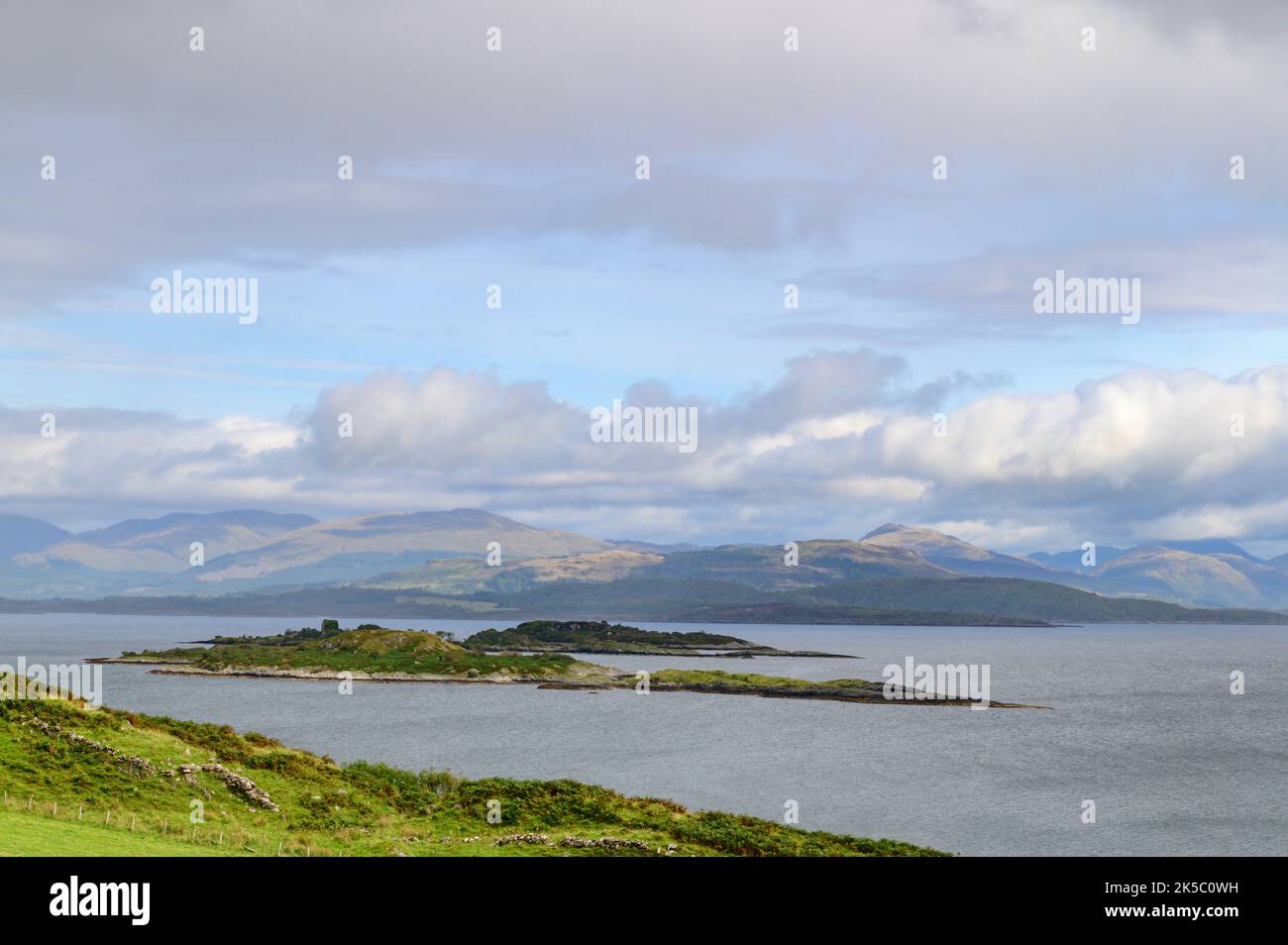 Islands in The Lynn of Lorn seen from near Kilcheran on the Isle of Lismore, Scotland Stock Photo