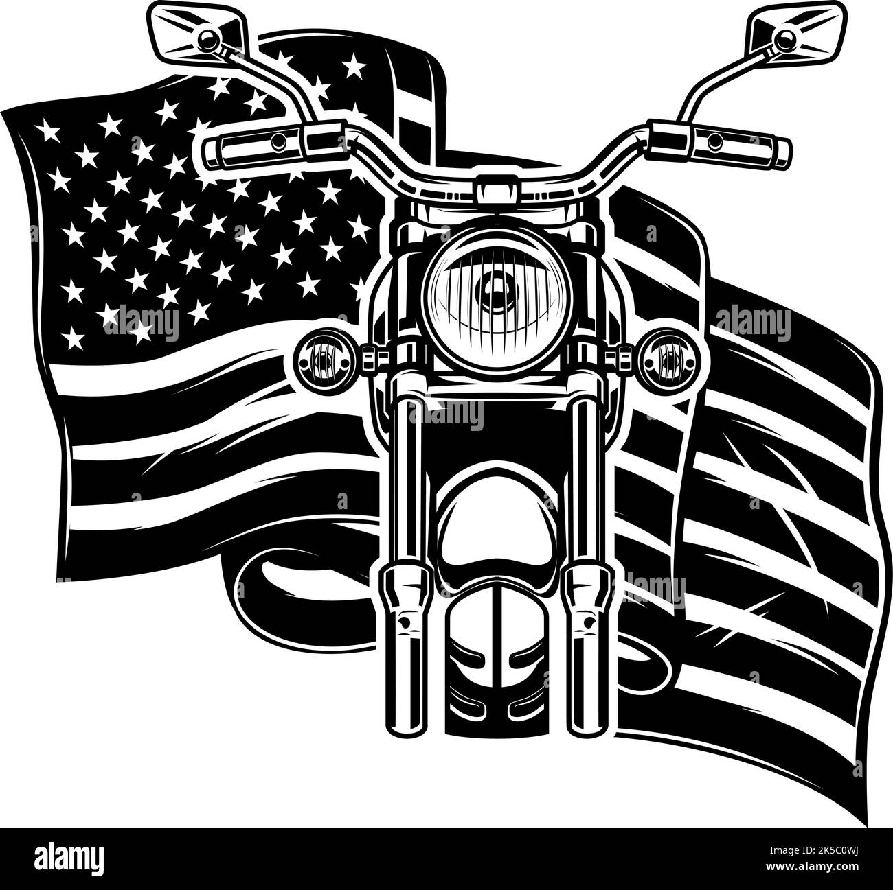 Illustration of motorcycle on us flag background. Design element for