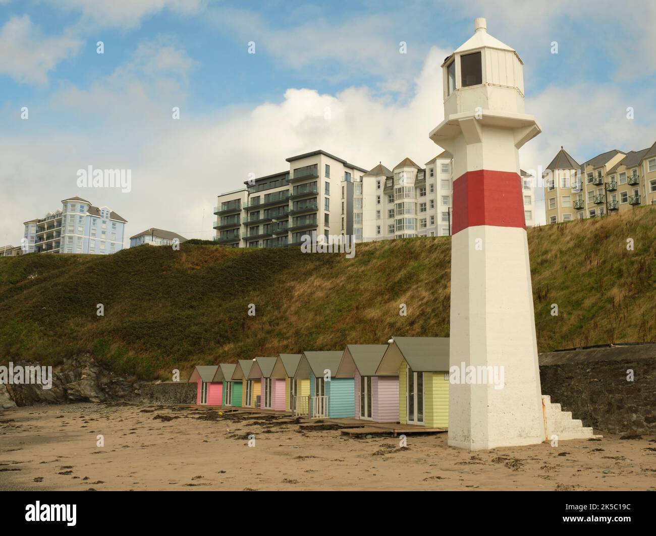 a view of the bay at Port Erin, Isle of Man with the lighthouse and