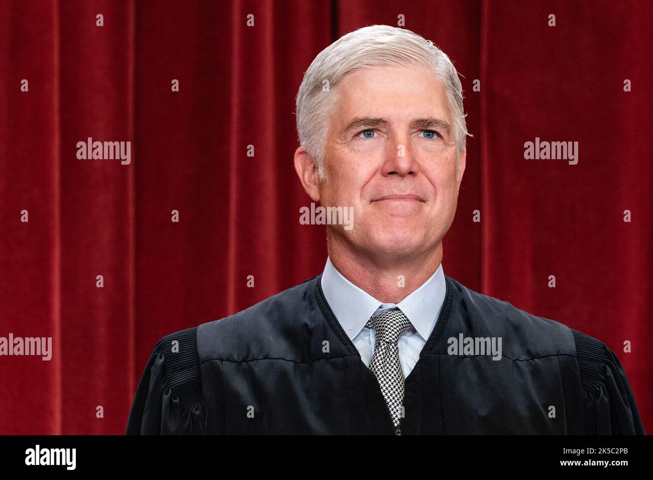 Washington, United States. 07th Oct, 2022. Associate Justice Neil Gorsuch is shown during the formal group photograph at the Supreme Court in Washington, DC, US, on Friday, Oct. 7, 2022. The court opened its new term Monday with a calendar already full of high-profile clashes, including two cases that could end the use of race in college admissions. Photo by Eric Lee/UPI Credit: UPI/Alamy Live News Stock Photo