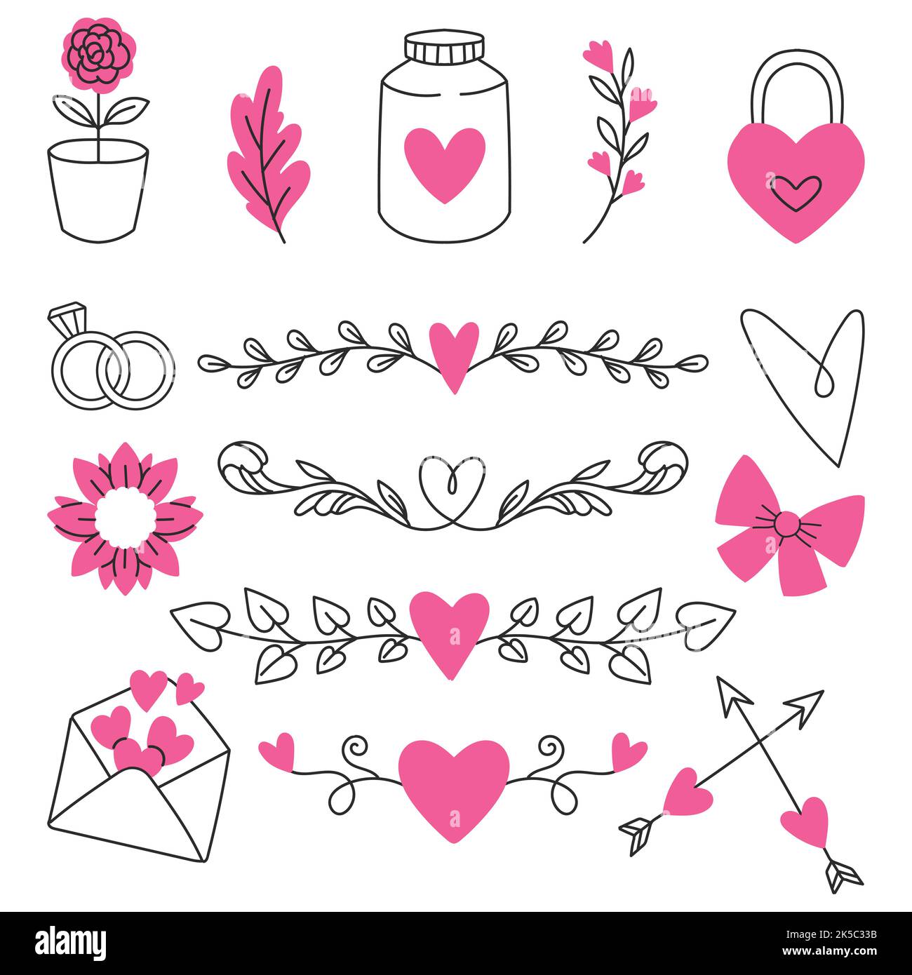hand drawn wedding ornaments collection vector design illustration ...