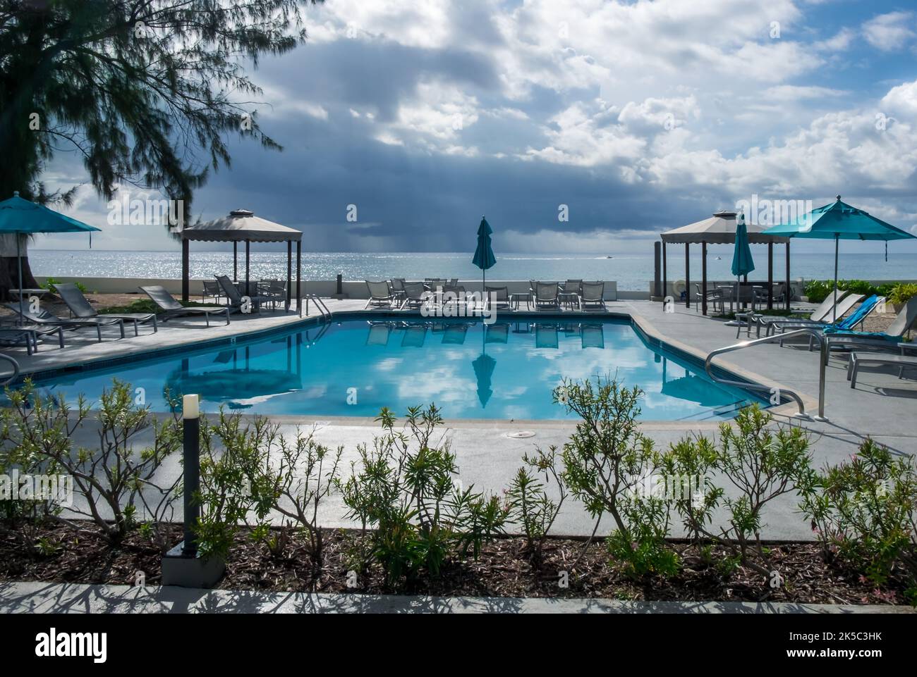 Grand Cayman, Cayman Islands, Sept 2022, view of the swimming at Tamarind Bay condominium in the George Town district Stock Photo