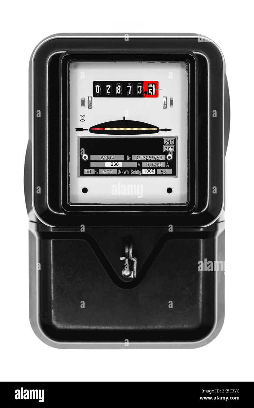 Old electricity meter for displaying electricity consumption, isolated