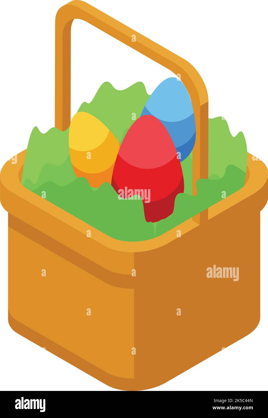 Full easter egg basket icon isometric vector. Cute card. Spring food Stock Vector