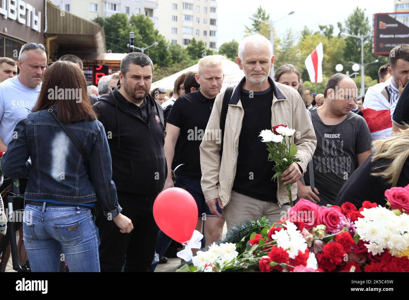 Belarus. 15th Aug, 2020. Nobel Prize Winner Ales Bialiatski seen in an image released to the media by the Viasna Human Rights Centre. In Minsk, on August 15, 2020 at the Pushkinskaya metro station. People said goodbye to the deceased demonstrator Alexander Tarkovsky at a protest rally on August 10. (Photo by Viasna Human Rights Centre via Credit: Sipa USA/Alamy Live News Stock Photo