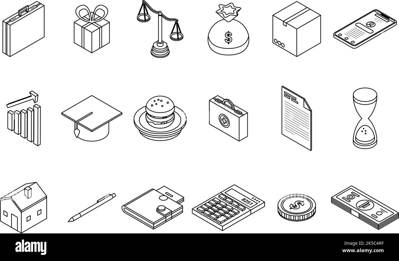 Subsidy icons set. Isometric set of subsidy vector icons thin line ...