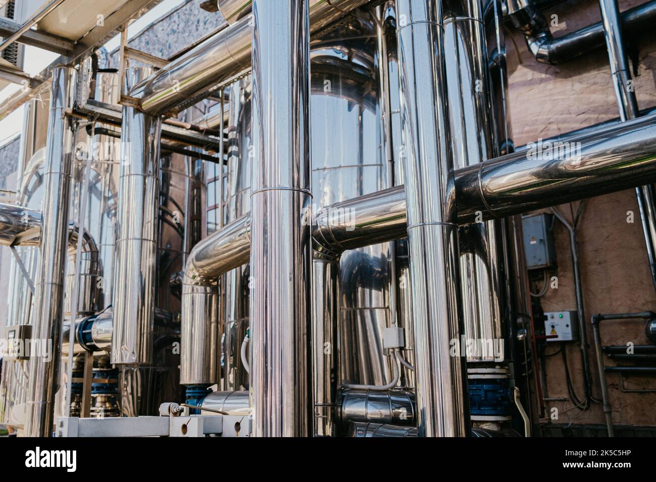 Modern craft brewery equipment. Private brew manufacturing. Beer fermentation and maturation