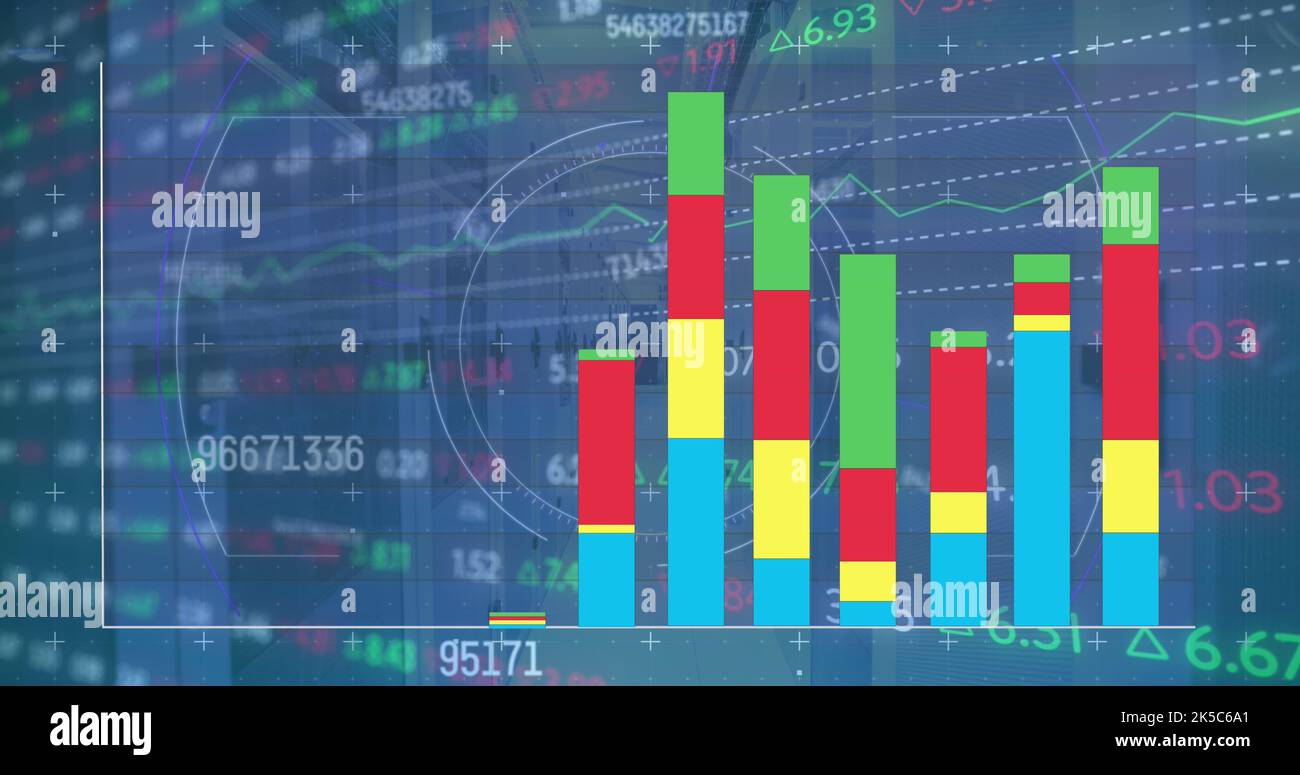 Image of stock market and statistical data processing against computer ...