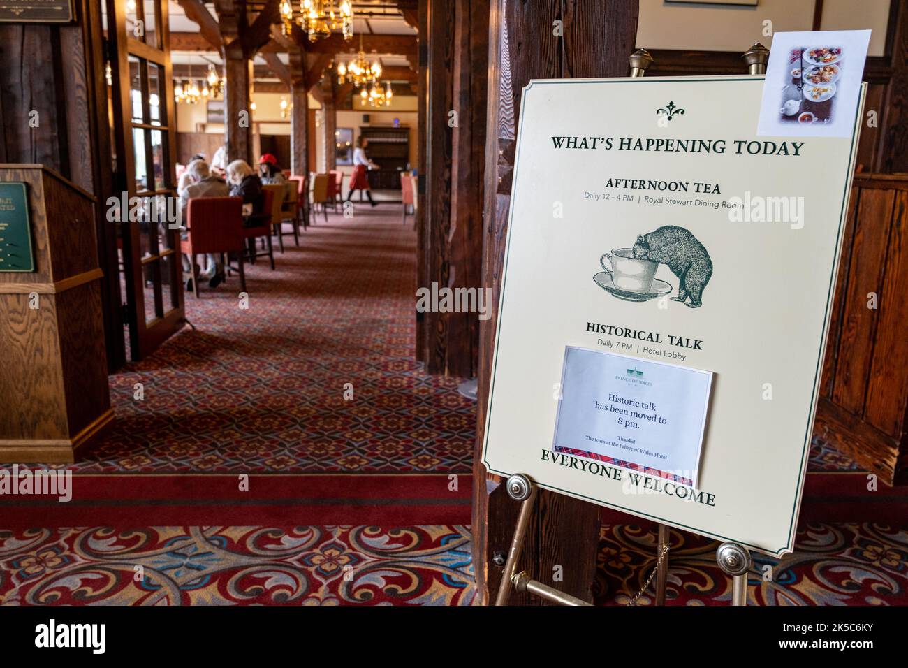 Waterton, Alberta, Canada July 5, 2022 Sign for afternoon tea at