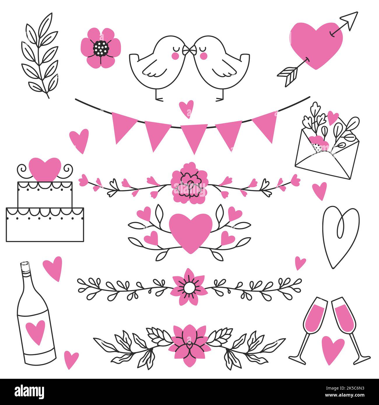 hand drawn wedding ornaments collection vector design illustration ...