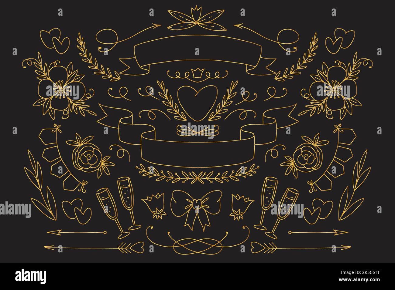 hand drawn wedding ornaments collection vector design illustration ...