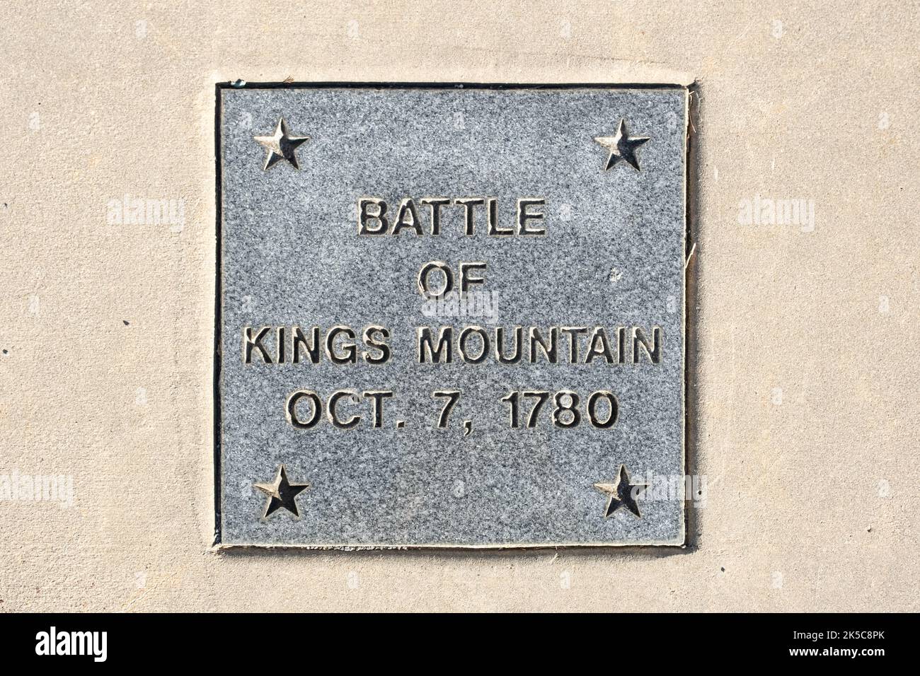 Metal plaque marking the Battle of Kings Mountain on Oct. 7, 1780 Stock Photo