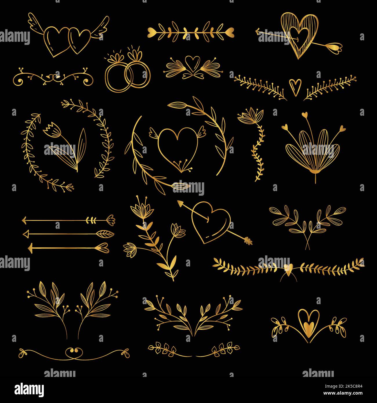 hand drawn wedding ornaments collection vector design illustration ...